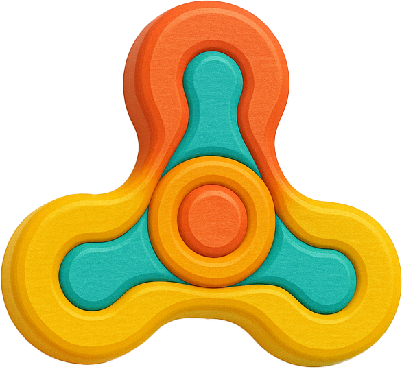 • fidget spinner toy • usually bright colours and three ridged prongs that spin when finger turned